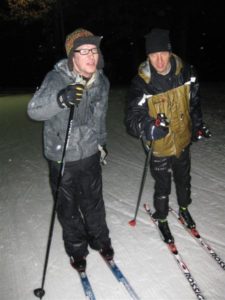 Participant Matt Rhode and Volunteer Chip Tabor stride together.