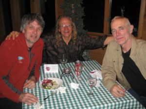 Tony Mommsen, Tim and Bearskin owner Bob McCloughan enjoy the Loppet potluck.