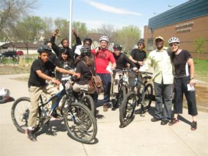 The NSJ Ski Team poses with their bikes before riding home.